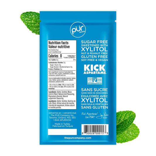 PUR_Mints_|_Aspartame_Free_Breath_Mints_|_Made_with_Xylitol_|_Sugar_Free,_Vegan,_Gluten_Free_|_Natural_Peppermint_Flavor_|_65_Pieces_in_Re-Sealable_pouch_(Pack_of_1)