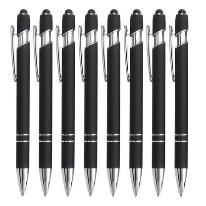 Bribobo 8 Pack Black Ballpoint Pen 2-in-1 Stylus - Retractable Metal Pen With Stylus Tip for Touch Screens, 1.0 mm Black Ink