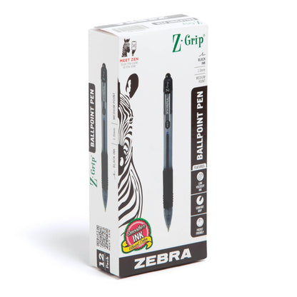 Zebra Pen Z-Grip Retractable Ballpoint Pen, Smooth-Flowing Black Ink, 1.0mm Medium Point, School &amp;amp; Office Supplies, Ideal for Note-Taking, Journal and Planner Use, 12-Pack (22210)