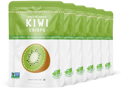Nature’s Turn Freeze-Dried Fruit Crisps – Healthy, Gluten-Free, Crispy &amp;amp; Delicious, Plant-Based Snack, Ideal for Cereal, Smoothies, School Lunches, &amp;amp; On-the-Go, Sour Kiwi, Bags of 6 (0.53 oz Each)