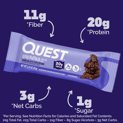 Quest_Nutrition_Overload_Protein_Bars,_Chocolate_Explosion,_20g_Protein,_1g_Sugar,_3g_Net_Carbs,_Gluten_Free,_12_Count