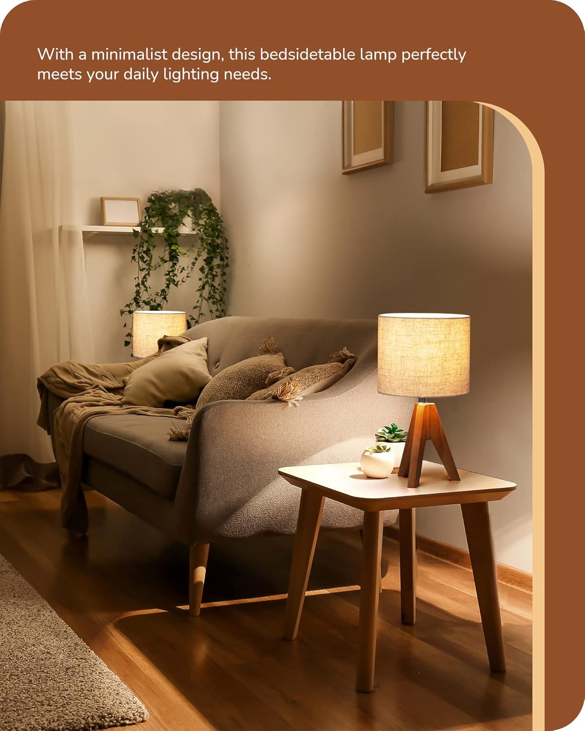 EDISHINE_Tripod_Table_Lamp,_Small_Cute_Bedside_Lamp_with_Linen_Beige_Lampshade,_Nightstand_Lamp_for_Nursery,_Bedroom,_Kid_Room,_Living_Room,_Light_Brown_Wooden_Base,_E26_Socket,_14.2_Inch
