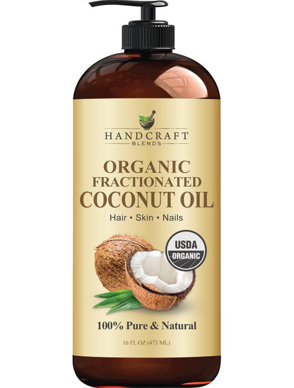 Handcraft Blends Organic Fractionated Coconut Oil | 100% Pure and Natural | Bath &amp;amp; Body Oil | Premium Grade Carrier Oil | Skin | Hair | Body | Massage | Hexane-Free | 16 Fl Oz