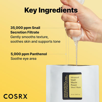 COSRX_Snail_Mucin_Sheet_Mask_10_EA_with_Snail_Mucin_Serum,_Self_Care,_Face_Masks_for_Dry,_Sensitive_Skin,_Not_Tested_on_Animals,_No_Parabens,_No_Sulfates,_Korean_Skin_Care