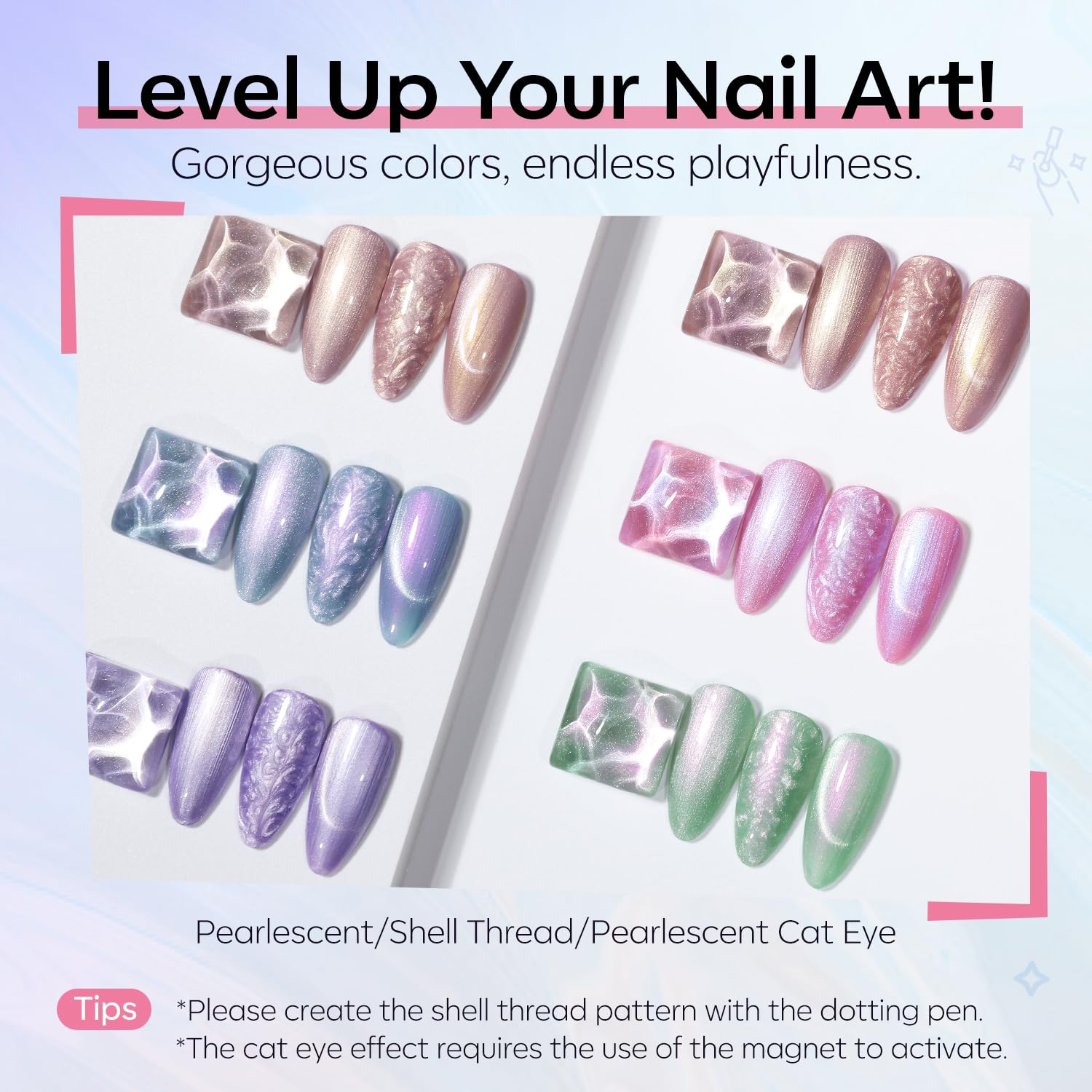 modelones_Cat_Eye_Gel_Nail_Polish,_6_Colors_Shimmer_Pearl_Magnetic_Nail_Drawing_Set_with_Magnet,_Iridescent_Mermaid_Swirl_Shell_Thread_Purple_Pink_Blue_Glitter,_DIY_Manicure_Gift_for_Women_Girl