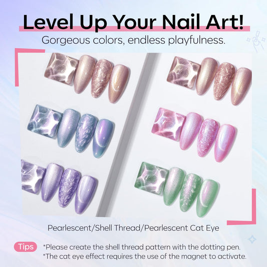 modelones_Cat_Eye_Gel_Nail_Polish,_6_Colors_Shimmer_Pearl_Magnetic_Nail_Drawing_Set_with_Magnet,_Iridescent_Mermaid_Swirl_Shell_Thread_Purple_Pink_Blue_Glitter,_DIY_Manicure_Gift_for_Women_Girl