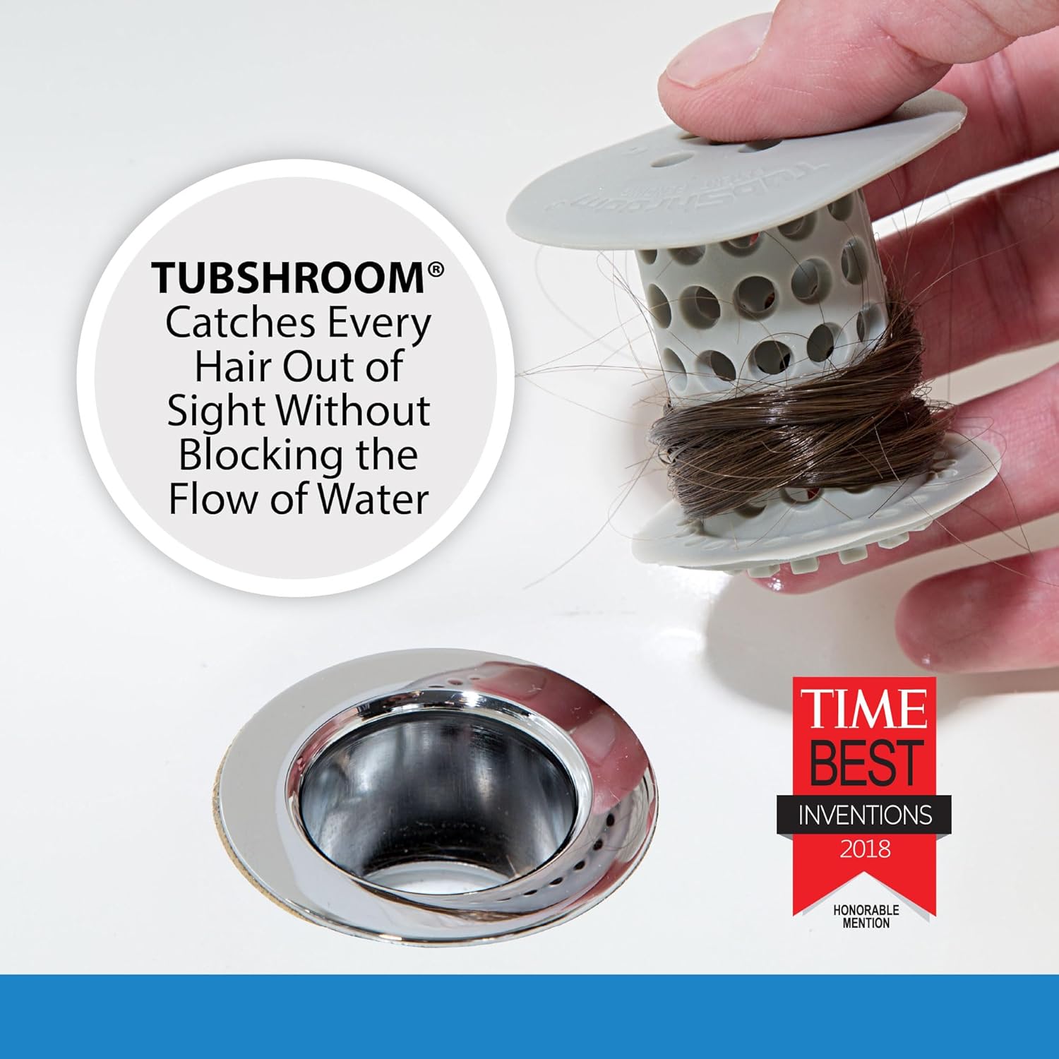 TubShroom_the_Revolutionary_Tub_Drain_Protector_Hair_Catcher/Strainer/Snare,_Gray_(TSGRA454)