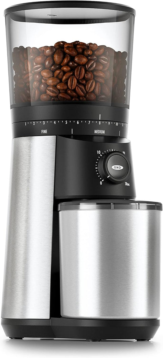 OXO_Brew_Conical_Burr_Coffee_Grinder_-_Silver,_Stainless_Steel_Burrs,_One-Touch_Automatic_Smart_Grind