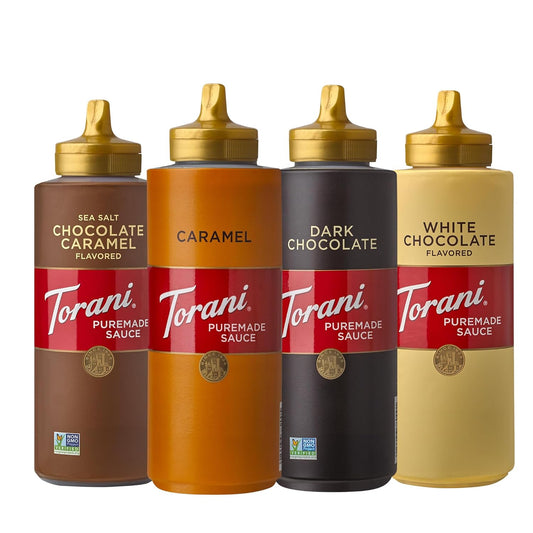 Torani_Puremade_Dessert_&_Drink_Sauce_Variety_Pack,_Chocolate_Caramel,_Dark_Chocolate,_White_Chocolate_&_Caramel,_16.5_fl_oz_(Set_of_4)
