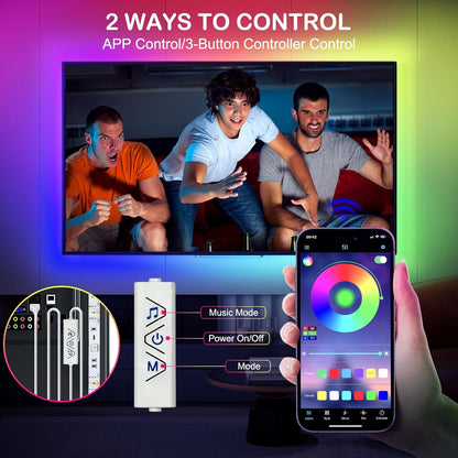 HOUHUI_TV_LED_Lights_13Ft/32.8ft,_RGB_LED_Strip_Lights_for_32-65in_TV_Backlight,_App_Control_Strips_Light_Sync_to_Music,_USB_Bias_LED_Strip_Lighting_for_Bedroom_Home_Room_PC_Monitor_Gaming_Lights_Cabinet