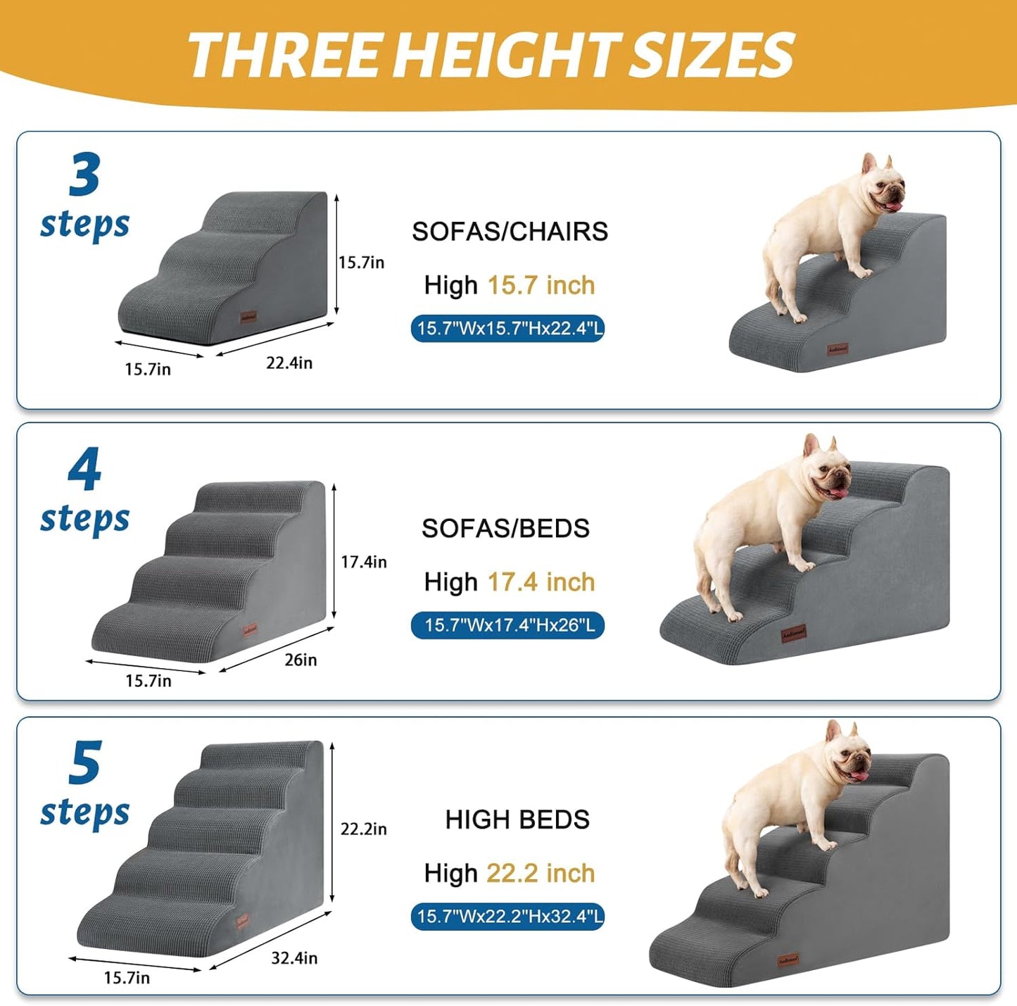 Aodisman_3-Step_Dog_Ramp_and_Stairs_for_Sofa_and_Chair_-_Non-Slip_Sturdy_Pet_Steps_for_Small_Dogs_and_Cats,15.7"_H,Grey