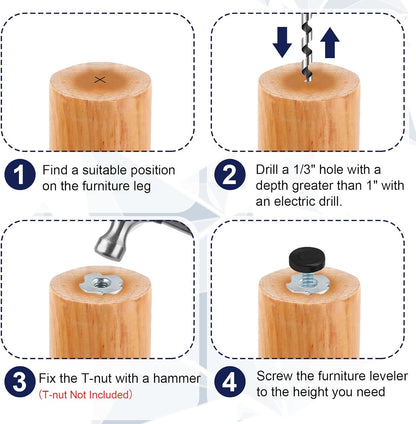 1/4"_Thread_Furniture_Feet_Levelers,_12_PCS_Adjustable_Furniture_Feet_Threaded_Screw_in,_Leveling_Feet_Screw_On_Furniture_Glide_Leveling_for_Table,_Cabinets,_Chairs,_Stool_Legs