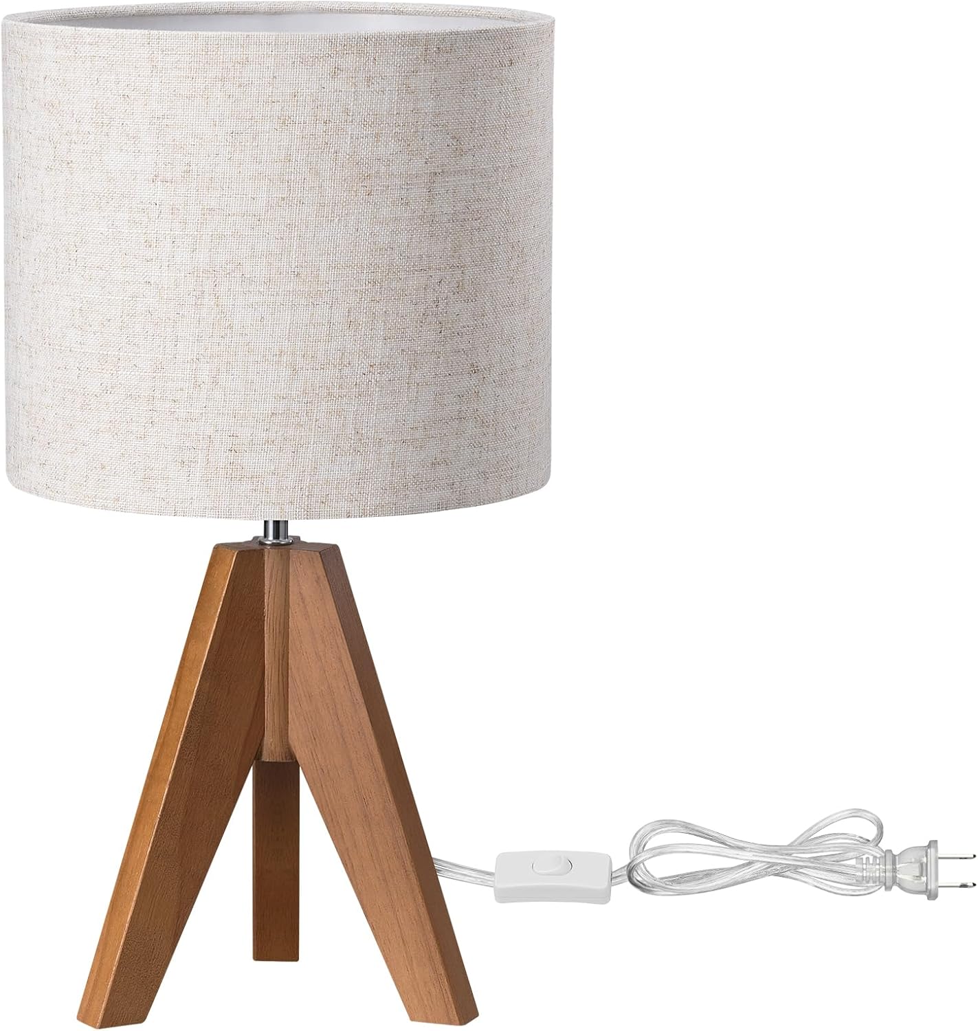 EDISHINE_Tripod_Table_Lamp,_Small_Cute_Bedside_Lamp_with_Linen_Beige_Lampshade,_Nightstand_Lamp_for_Nursery,_Bedroom,_Kid_Room,_Living_Room,_Light_Brown_Wooden_Base,_E26_Socket,_14.2_Inch