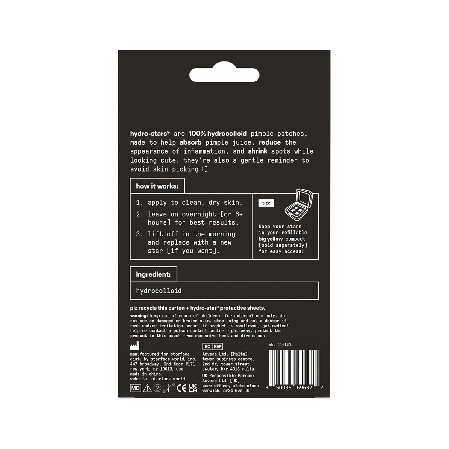Starface_Hydro-Star_Black_Pimple_Patches_BIG_PACK,_Hydrocolloid,_Clinically_Proven_Spot_Shrinking_in_6_Hours,_Absorb_Fluid,_Reduce_Redness,_Vegan,_Cruelty-Free_Skincare_(96_Count)