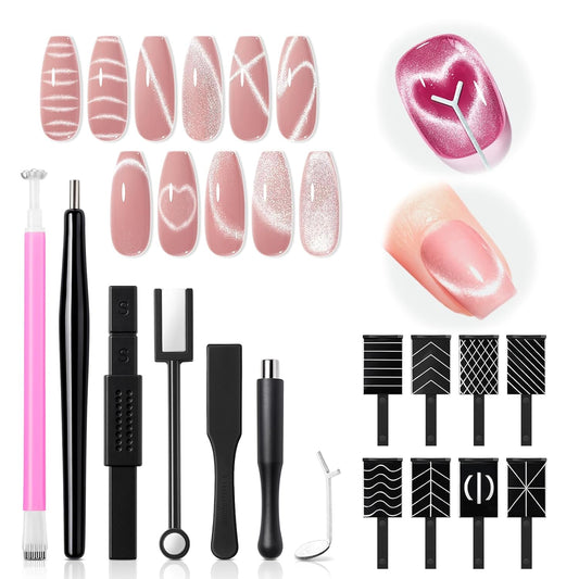 modelones_Cat_Eye_Magnet_Set,_15PCS_French_Cateye_Gel_Nail_Polish_Magnet_Nail_Art_Tools_Set_Heart_Magnet_for_Cat_Eye_Magnet_Square_Round_Magnet_Stick_Diverse_Glassy_Cateye_Effect_for_Women