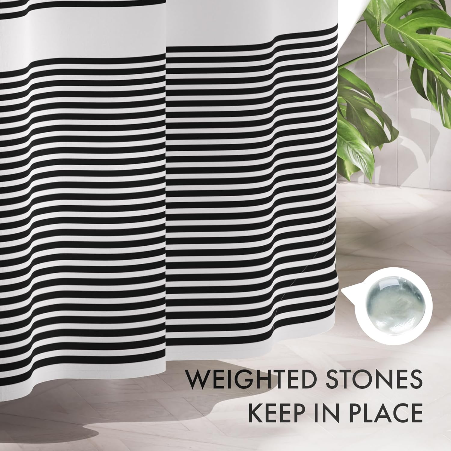 AmazerBath_Shower_Curtain,_Washable_Cloth_Black_Shower_Curtain_Sets_with_12_Shower_Curtain_Hooks,_Fabric_Rustic_Black_and_White_Striped_Curtain,_Farmhouse_Bathroom_Curtains,_72x72_Inches