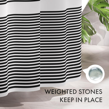 AmazerBath_Shower_Curtain,_Washable_Cloth_Black_Shower_Curtain_Sets_with_12_Shower_Curtain_Hooks,_Fabric_Rustic_Black_and_White_Striped_Curtain,_Farmhouse_Bathroom_Curtains,_72x72_Inches