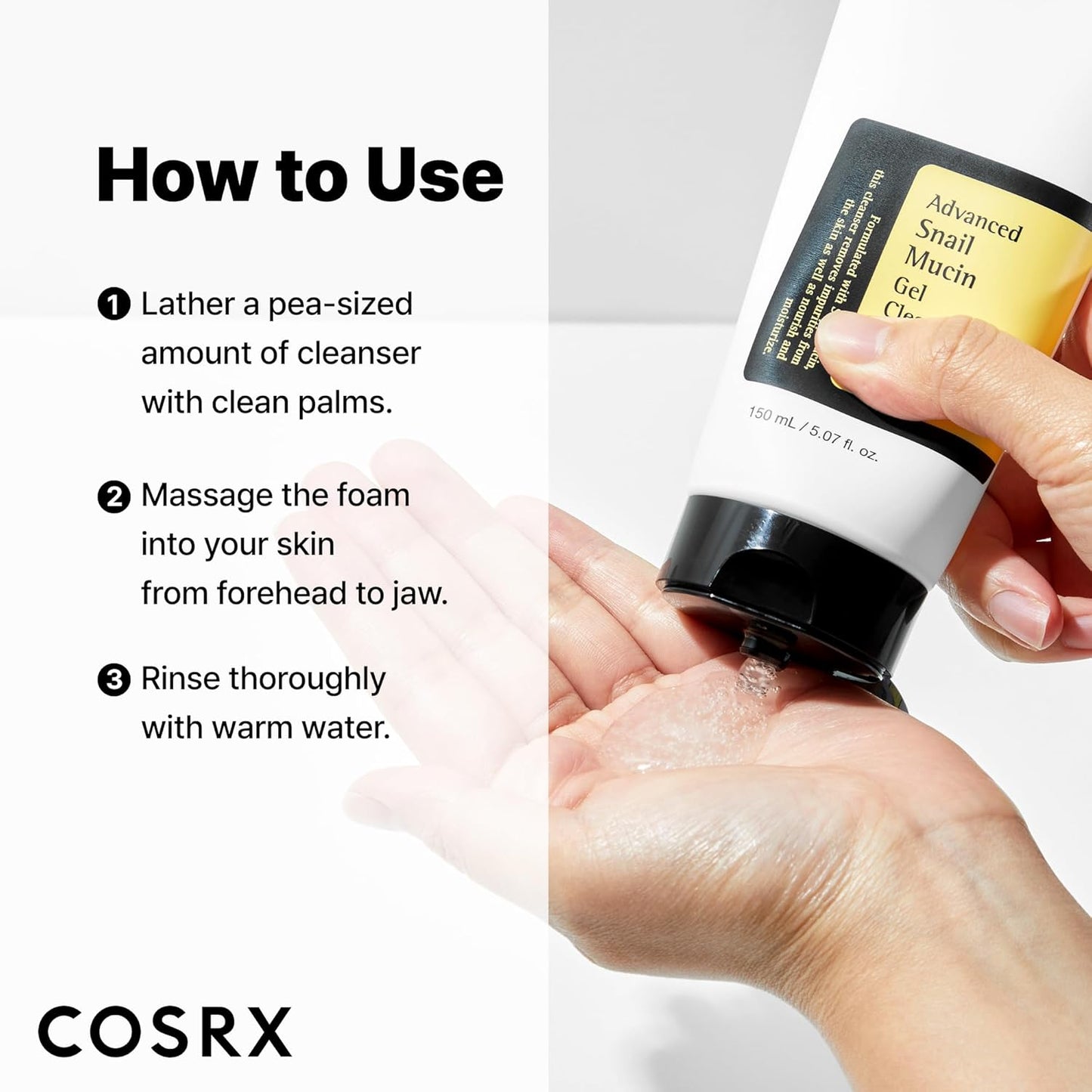 COSRX_Advanced_Snail_Mucin_Gel_Cleanser,_5.07_Fl_Oz_/_150_mL,_Rich_Daily_Deep_Cleansing_Gel_for_Dry_&_Sensitive_Skin,_Korean_Skin_Care,_Not_Tested_on_Animals,_No_Parabens