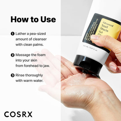 COSRX_Advanced_Snail_Mucin_Gel_Cleanser,_5.07_Fl_Oz_/_150_mL,_Rich_Daily_Deep_Cleansing_Gel_for_Dry_&_Sensitive_Skin,_Korean_Skin_Care,_Not_Tested_on_Animals,_No_Parabens