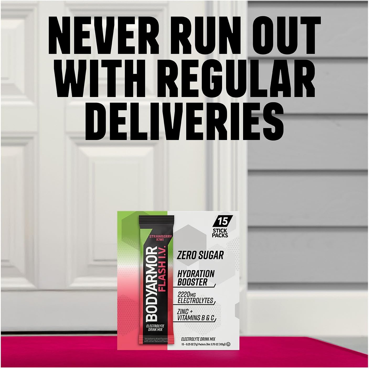 BODYARMOR_Flash_IV_Electrolyte_Packets,_Strawberry_Kiwi_-_Zero_Sugar_Drink_Mix,_Single_Serve_Packs,_Coconut_Water_Powder_(6_Count)