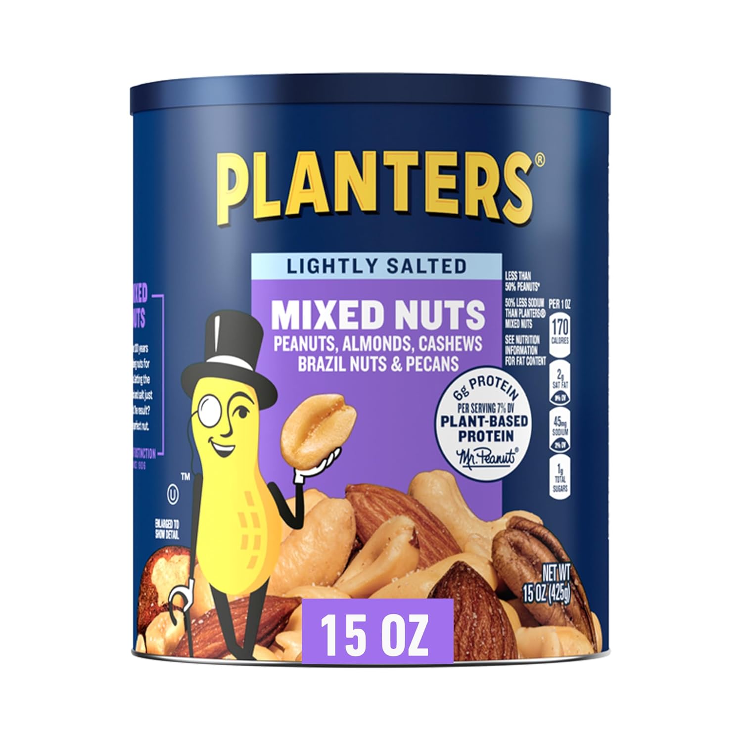 PLANTERS_Lightly_Salted_Mix_Nuts,_Party_Snacks,_Plant-Based_Protein,_15_Oz_Canister