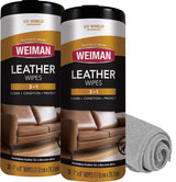 Weiman Leather Cleaner & Conditioner - Cleans, Restores & Protects Leather, UV Protection Prevent Cracking & Fading, For Car Seats, Sofas, Shoes, Bags & All Finished Leather Surfaces, 2 Pack, 60 Wipes