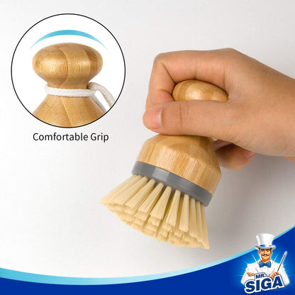 MR.SIGA_Bamboo_Palm_Brush,_Scrub_Brush_for_Dishes_Pots_Pans_Kitchen_Sink_Cleaning,_Pack_of_2