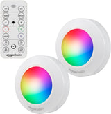 Amazon Basics LED Puck Lights, Battery Operated, 50 Lumens 2 Pack, Tap Light, Stick on Lights, Under Cabinet Lighting, Ideal for Kitchen Cabinets, Closets, Garage and More, White