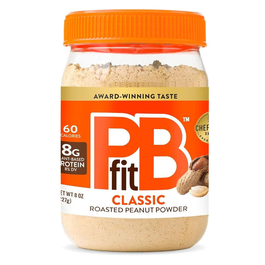 PBfit_8_Ounce_Classic_Peanut_Butter_Powder,_Powdered_Peanut_Butter_Spread_From_Real_Roasted_Peanuts,_8g_of_Protein_8%_DV,_Gluten-Free,_60_calories,_87%_less_fat_(Pack_of_1)