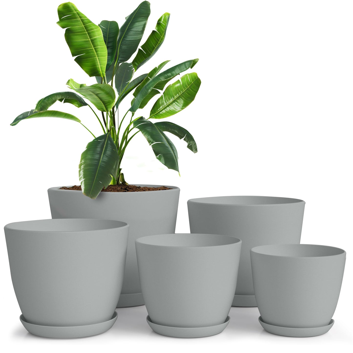 Utopia Home - Plant Pots Indoor with Drainage - 7/6.6/6/5.3/4.8 Inches Flower Pots for Indoor Planter - 5 Pack Plastic Planters - Ideal for Stocking Stuffers or Home Christmas Decorations - Gray