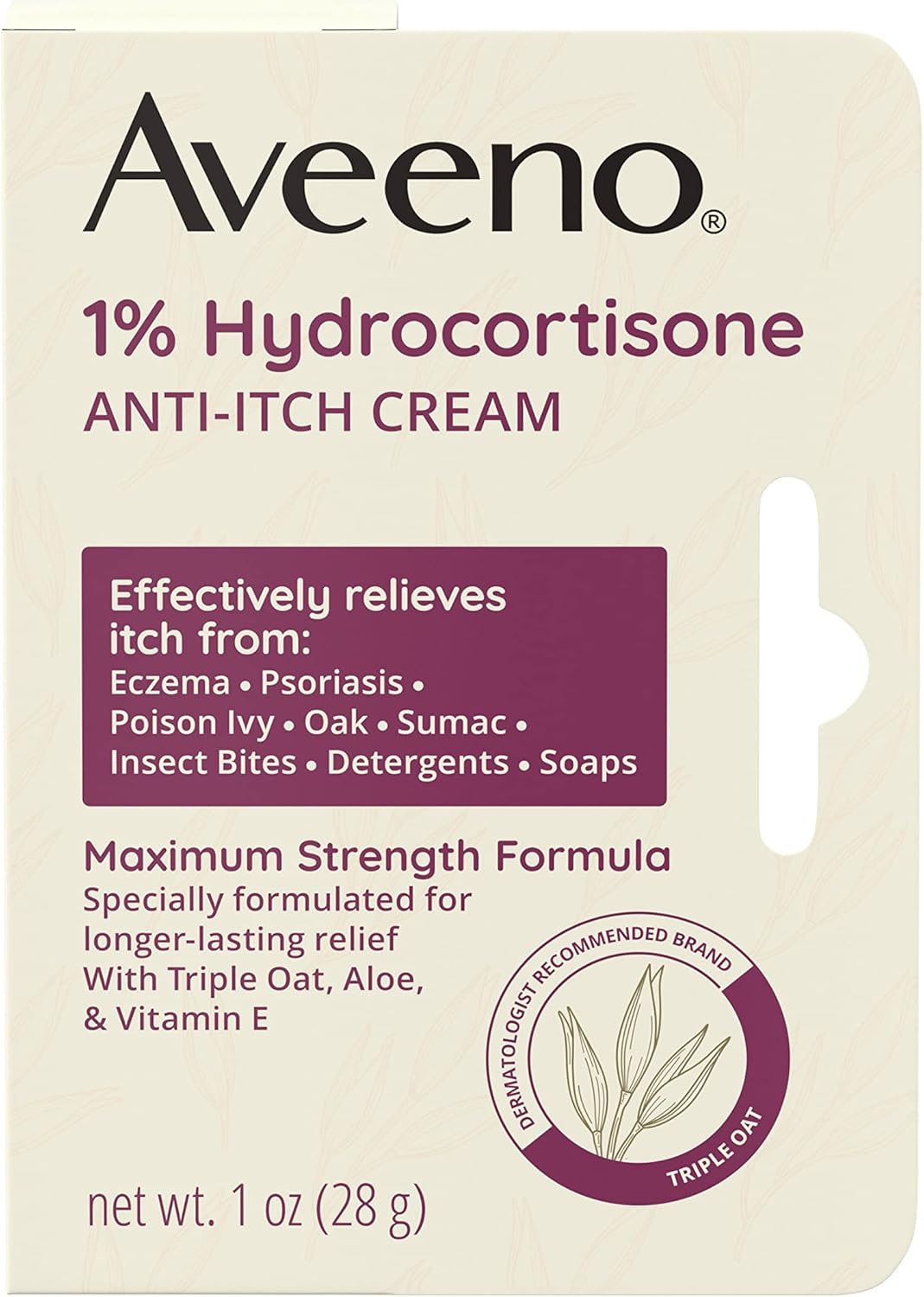 Aveeno_Maximum_Strength_1%_Hydrocortisone_Anti-Itch_Cream,_Triple_Oat,_Aloe_&_Vitamin_E_For_Itch_Relief_From_Eczema,_Psoriasis,_Insect_Bites,_Poison_Ivy,_Oak_&_Sumac_&_Detergents,_1_oz