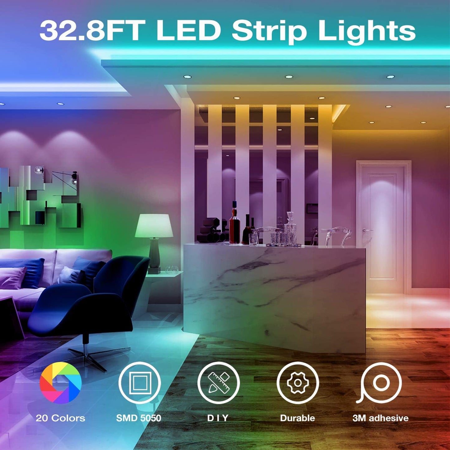 DAYBETTER_Led_Strip_Lights_16.4ft/32.8ft/50ft/100ft/200ft_Kit_with_Remote_and_Power_Supply_Color_Changing