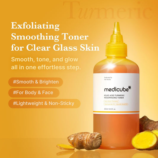 medicube_Kojic_Acid_Turmeric_Smoothing_Toner_for_Face_&_Body_|_Lightweight_Toner_for_Balancing_Uneven_Skin_Tone_&_Texture_|_Niacinamide,_Glycolic_Acid_for_Clear_Glass_Skin_|_8.45_fl.oz