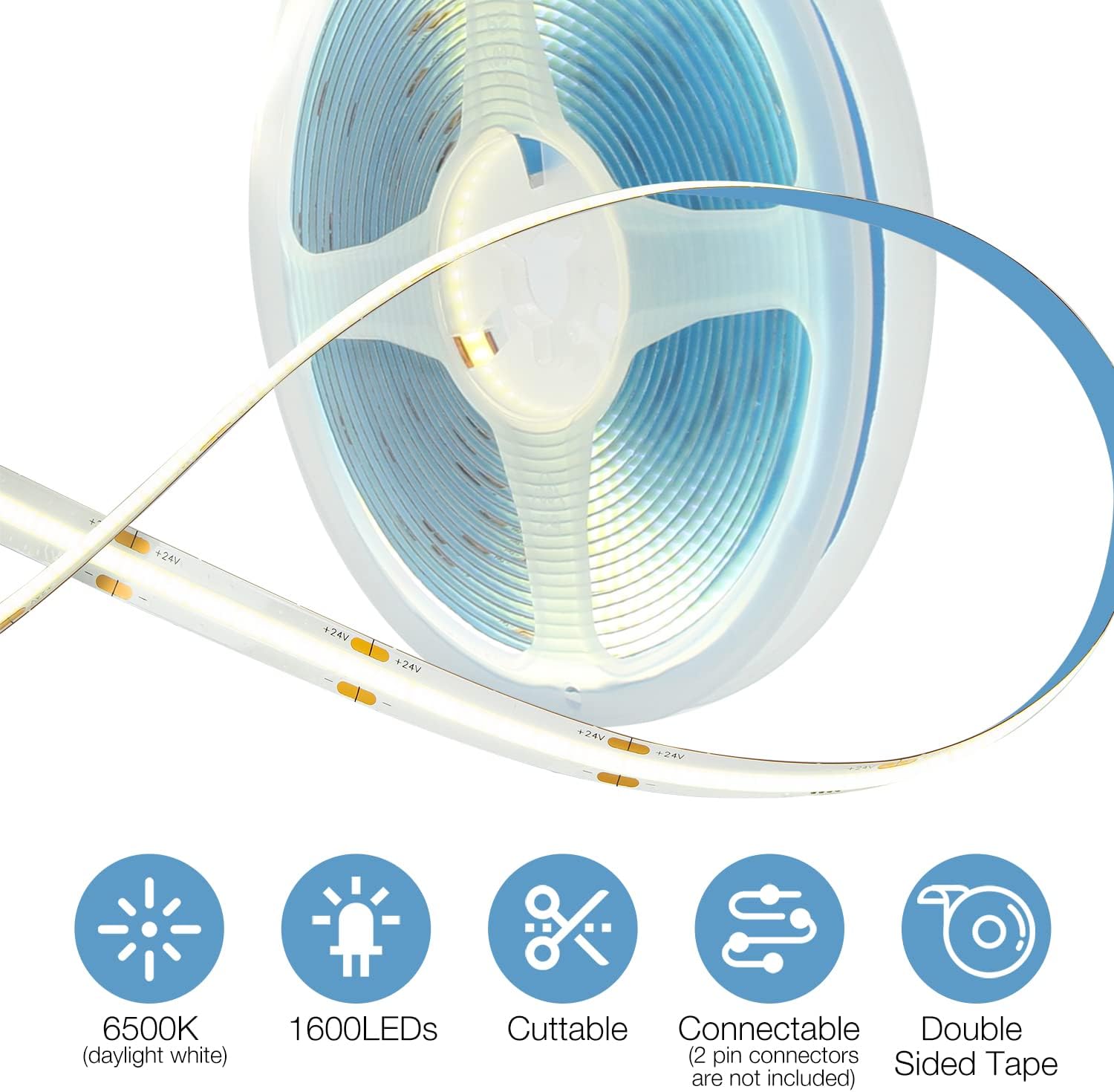 DAYBETTER_COB_LED_Strip,_16.4_ft_White_LED_Strip_Lights,_Dimmable_LED_Light_Strip_Bright_Daylight_White/Warm_White/Neutral_White,_24V,_1600LEDs,_2835_Flexible_LED_Tape_Light_for_TV,_Bedroom,_Kitchen_Cabinet,_Closet