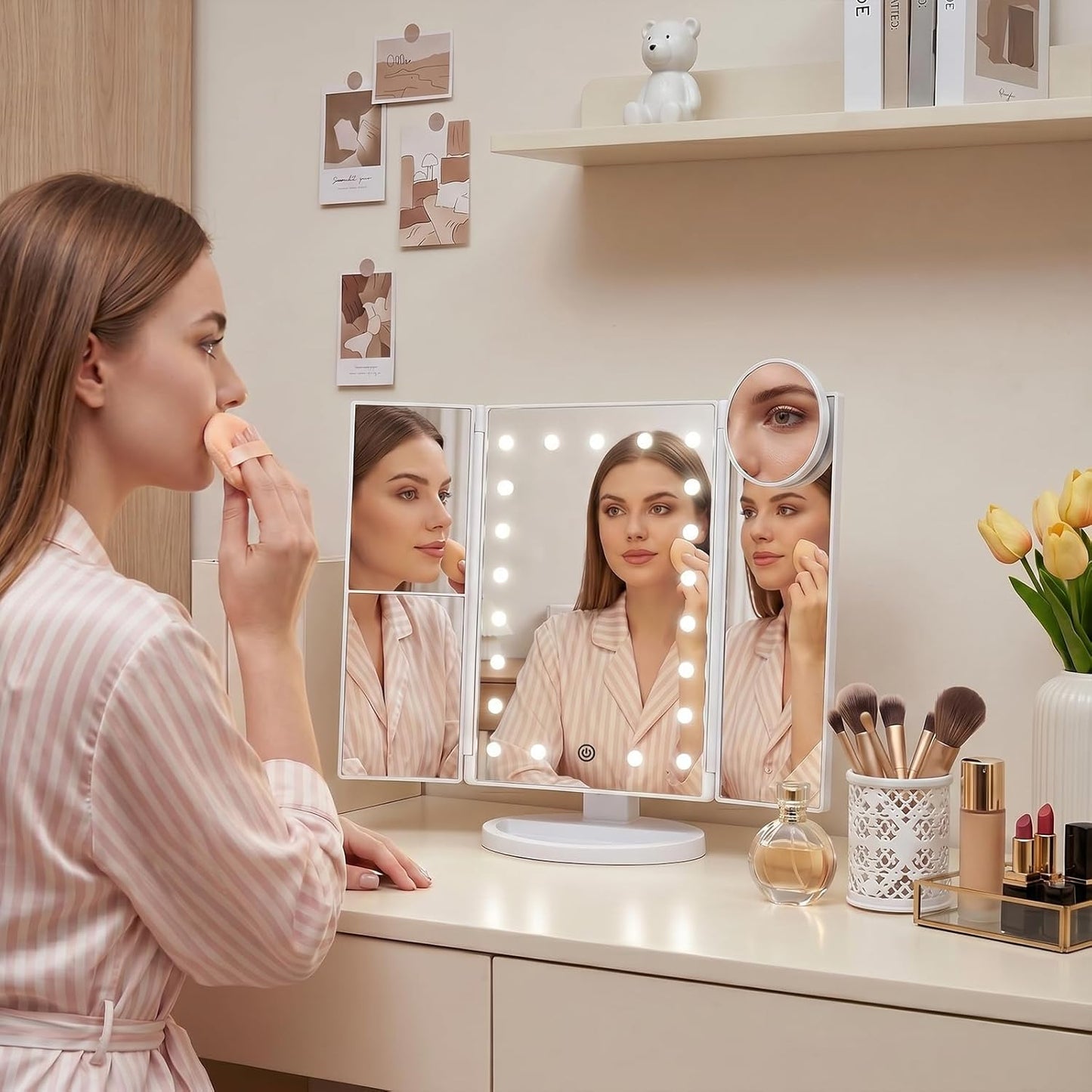 HUONUL_Makeup_Mirror,_Vanity_Mirror_with_Lights,_2X/3X/10X_Magnification,_Touch_Control,_Trifold,_Dual_Power_Supply,_Birthday_Gifts_for_Women,_Wife,_Mom,_Girls,Dorm_Room_Essentials