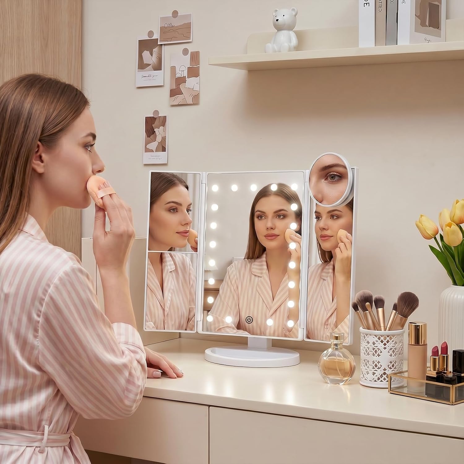 HUONUL_Makeup_Mirror,_Vanity_Mirror_with_Lights,_2X/3X/10X_Magnification,_Touch_Control,_Trifold,_Dual_Power_Supply,_Birthday_Gifts_for_Women,_Wife,_Mom,_Girls,Dorm_Room_Essentials
