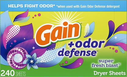 Gain_Dryer_Sheets_Plus_Odor_Defense,_Super_Fresh_Blast_Scent,_240_Count,_Helps_fight_static_and_odor,_laundry_sheets