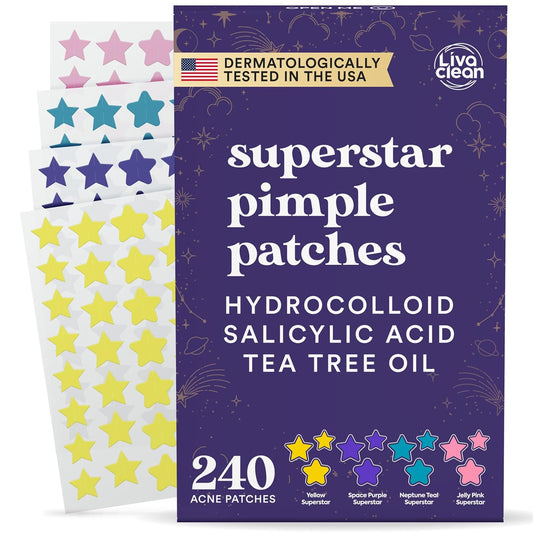 Livaclean_240CT_Star_Pimple_Patches_for_Face_w/_Hydrocolloid,_Tea_Tree_oil_&_Salicylic_Acid_-_Zit_Stickers,_Hydrocolloid_Acne_Patches_for_Face_-_Cute_Pimple_Patch,_Acne_Stickers