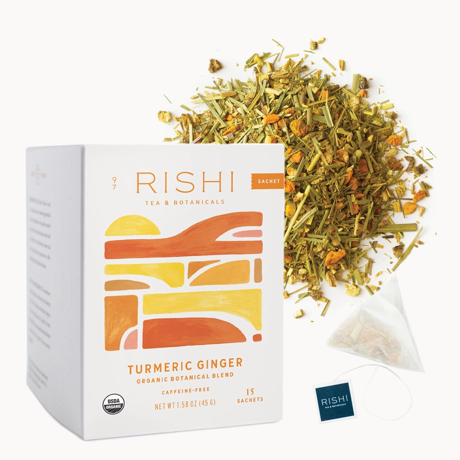 Rishi_Tea_Turmeric_Ginger_Herbal_Tea_-_Organic_Sachet_Bags,_Caffeine_Free_Ayurvedic_Digestive_Blend_with_Spicy_Ginger_&_Citrus_-_15_Count_(Pack_of_1)