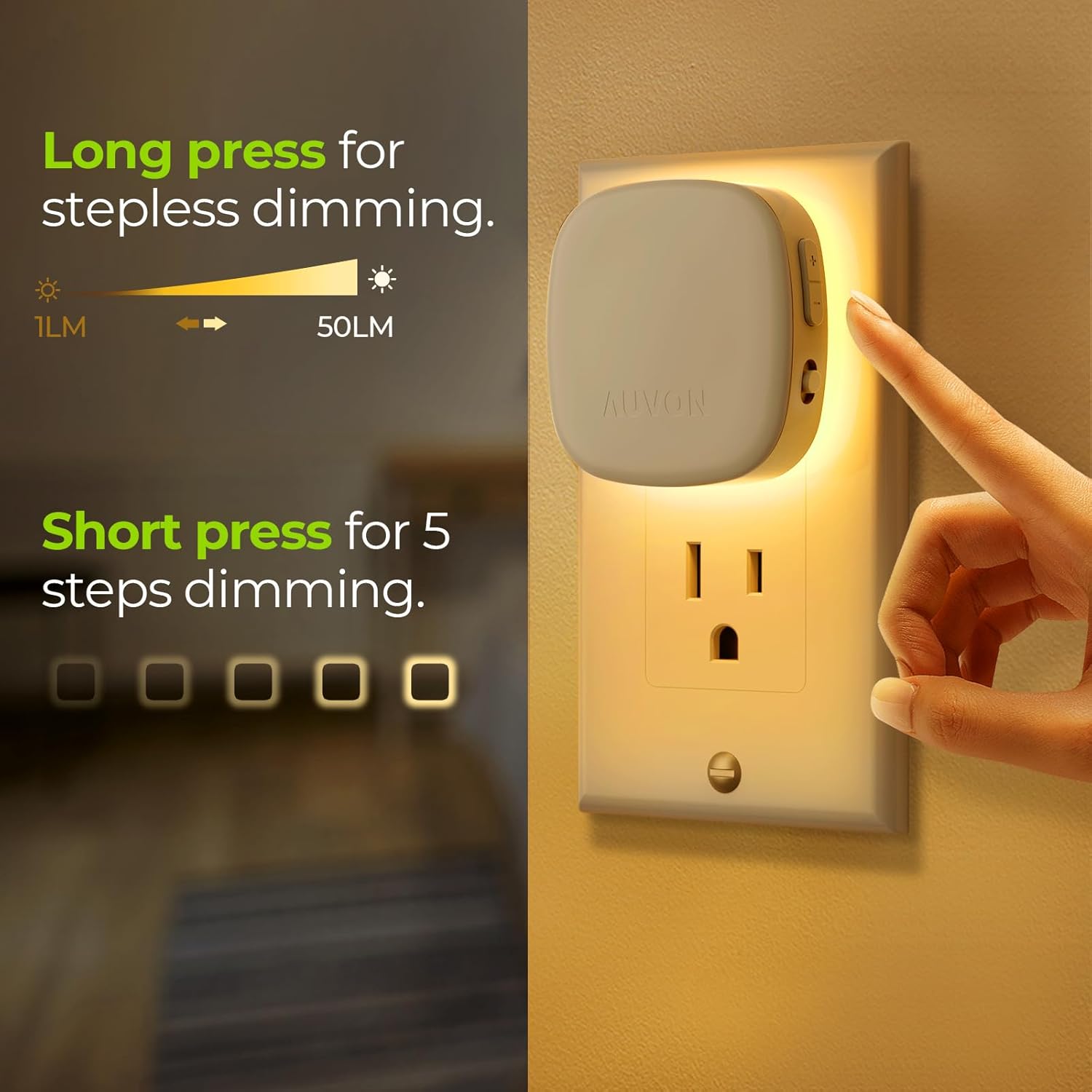AUVON_Plug-in_LED_Backlit_Night_Light_with_Motion_Sensor_&_Dusk_to_Dawn_Sensor,_Dimmable_Warm_White/Cool_white/Amber_Nightlight_with_1-50_lm_Adjustable_Brightness_for_Bedroom,_Bathroom,_Stairs,_Hallway_(4_Pack)
