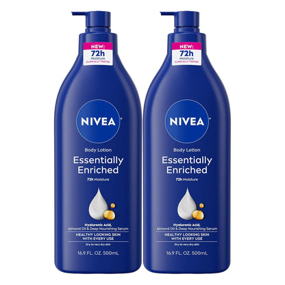 NIVEA_Essentially_Enriched_Body_Lotion_for_Very_Dry_Skin_with_Hyaluronic_Acid,_Almond_Oil_and_Deep_Nourishing_Serum,_72-Hour_Body_Moisturizer,_16.9_Fl_Oz_Pump_Bottle,_Pack_of_2