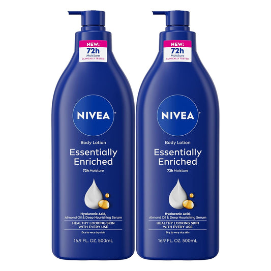 NIVEA_Essentially_Enriched_Body_Lotion_for_Very_Dry_Skin_with_Hyaluronic_Acid,_Almond_Oil_and_Deep_Nourishing_Serum,_72-Hour_Body_Moisturizer,_16.9_Fl_Oz_Pump_Bottle,_Pack_of_2