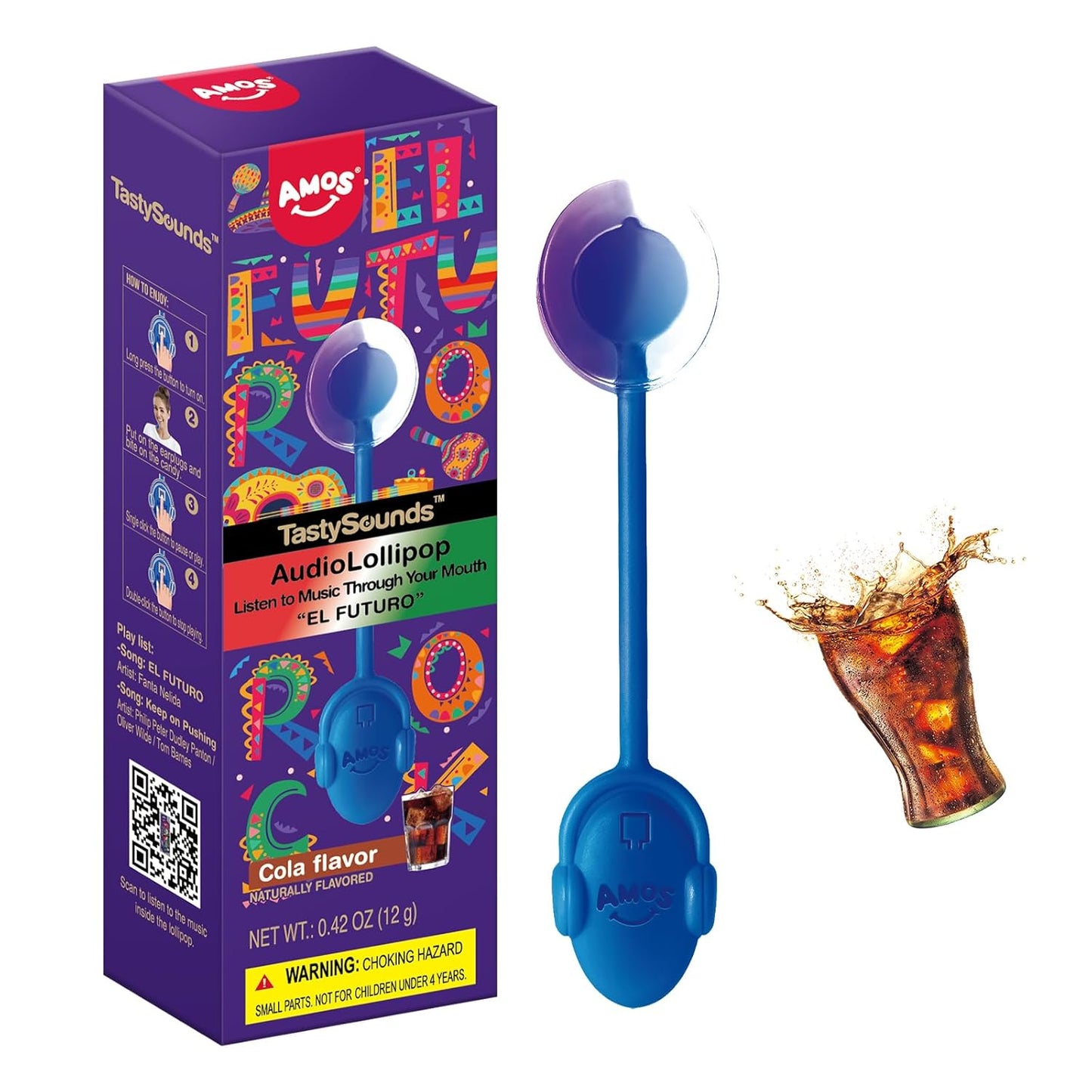 Amos Music Lollipop Candy, Audio Singing Lollipop, Unique Valentine's Gift, Individually Wrapped Natural Fruit Multiple Choice