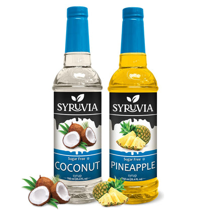 Syruvia Sugar-Free Pineapple &amp;amp; Coconut Syrup Variety Pack For Piña Colada Sugar-Free - 25.4oz - Perfect for Cocktails, Desserts, Italian Soda and More, Kosher and Gluten-Free.