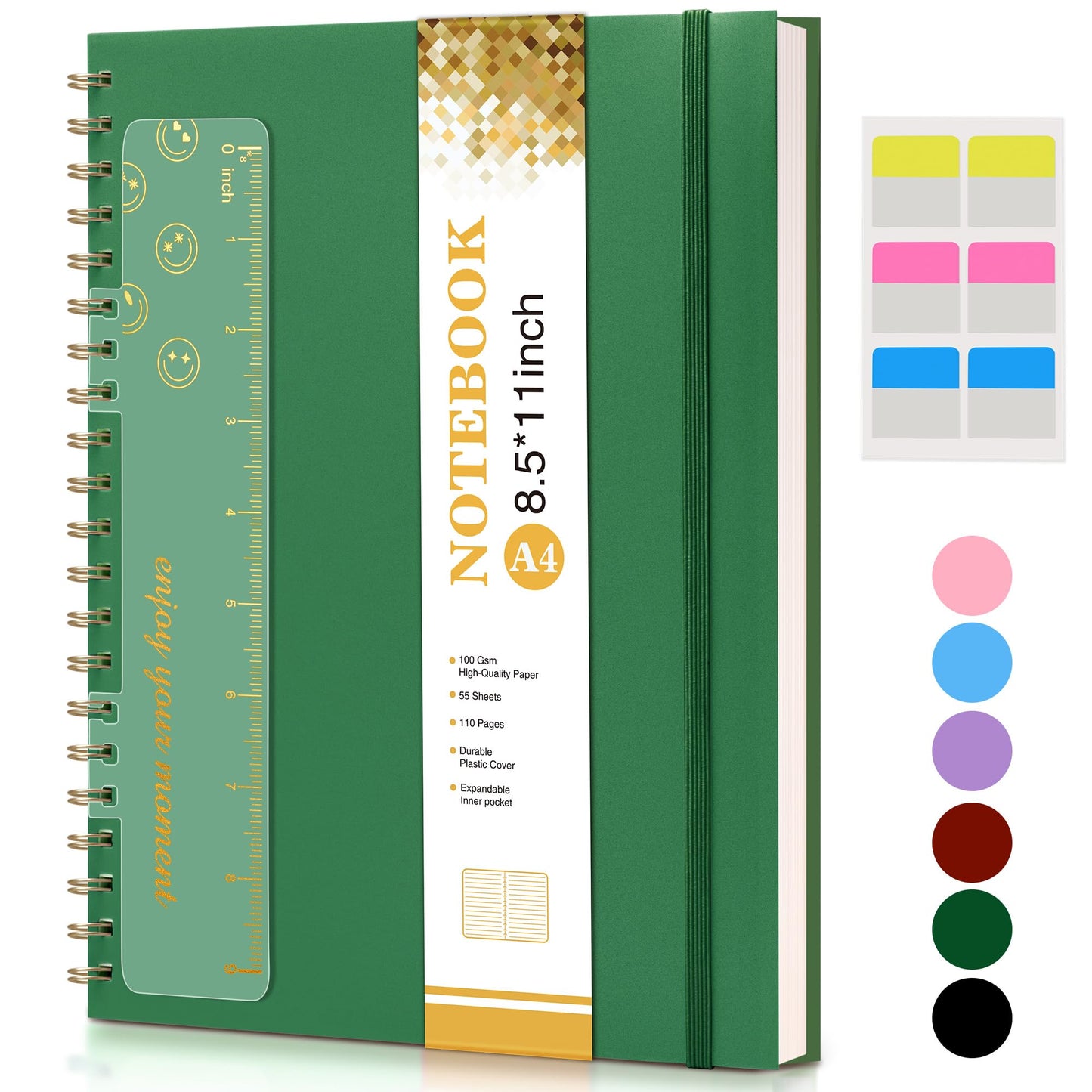 Spiral Notebook Journal 8.5” x 11”, A4 Large Notebooks for Women Men, College Ruled Lined Journal, 100 GSM Paper, Hardcover Spiral Bound Journals for Work School Writing Note Taking Business, Green
