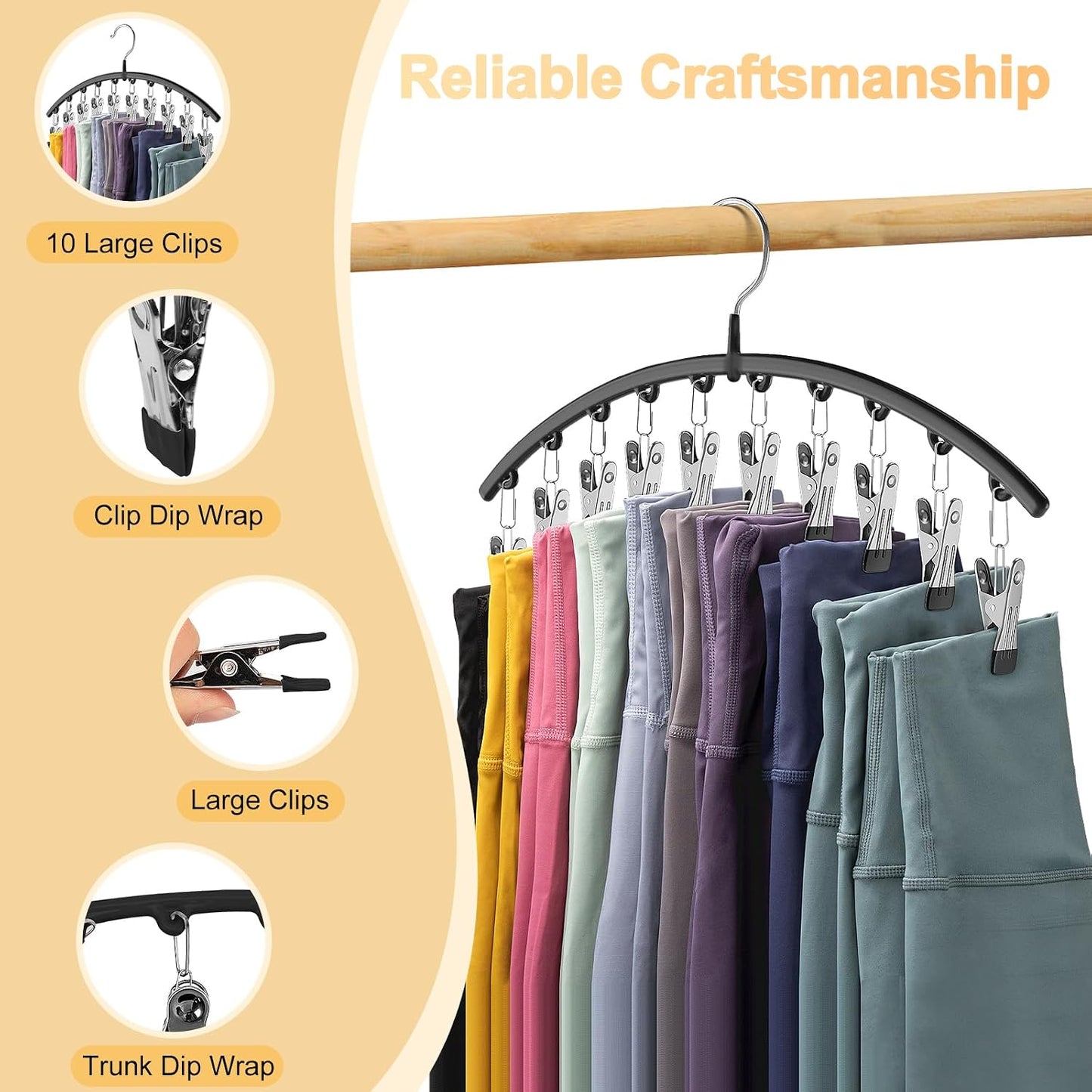 Legging_Organizer_for_Closet,2_Pack_Metal_Yoga_Pants_Hangers_w/10_Clips_Hold_20_Leggings,Space_Saving_Hanging_Closet_Organizer_Clothes_Hanger_College_Dorm_Essentials_Apartment_Essential,Black