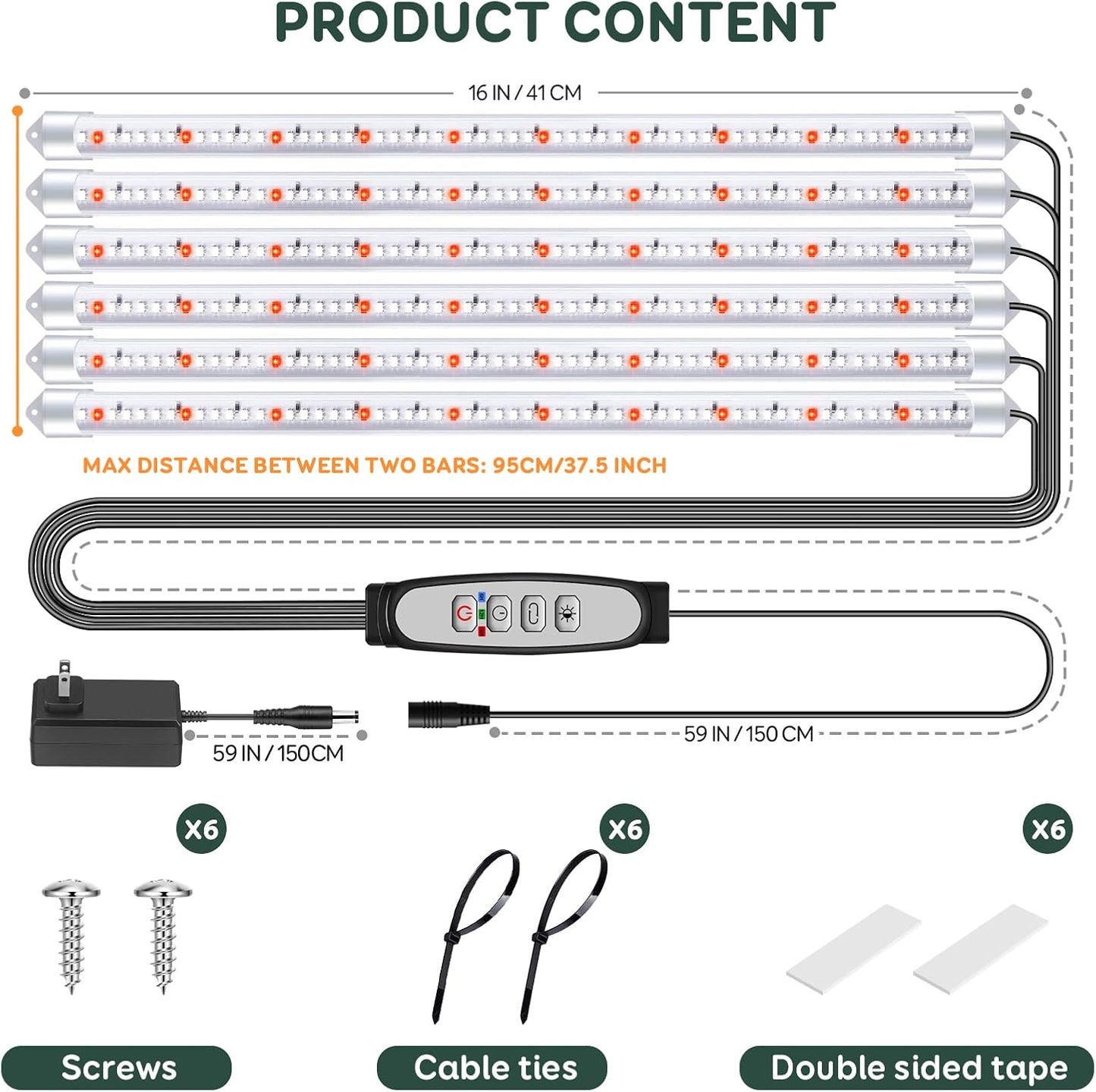 16''_2/4/6_Bars_Grow_Light_Strips_for_Indoor_Plants_with_Auto_ON/Off_Timer_6/12/18H,_5_Dimmable_Levels_for_Shelves_Plant_Growing(Pack_1)