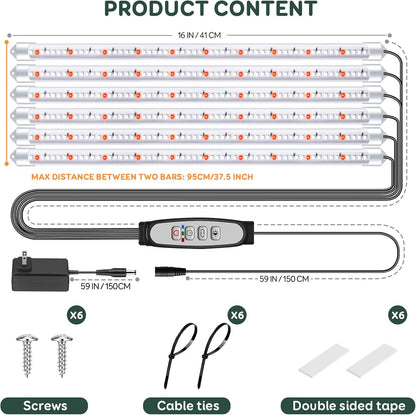 16''_2/4/6_Bars_Grow_Light_Strips_for_Indoor_Plants_with_Auto_ON/Off_Timer_6/12/18H,_5_Dimmable_Levels_for_Shelves_Plant_Growing(Pack_1)