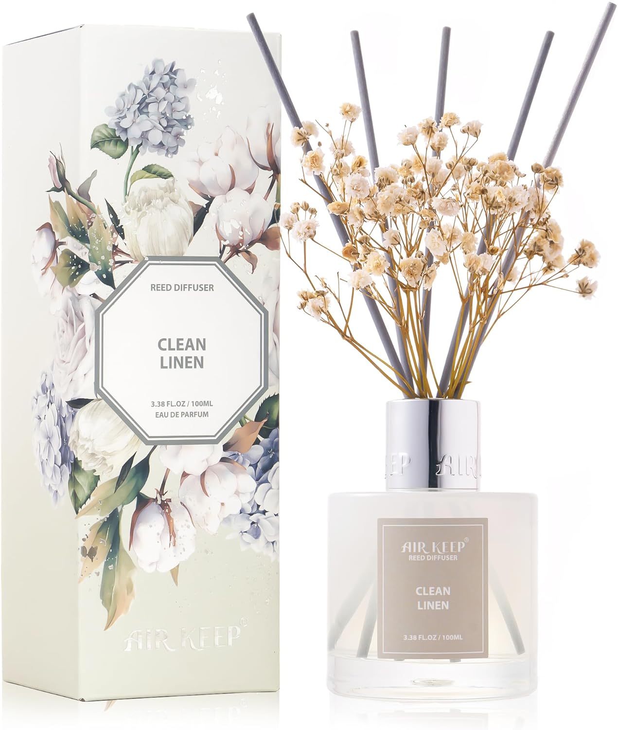 Reed_Diffuser_Set,3.38_fl_oz_(100_ml)_-_Clean_Linen_Oil_Diffusers_with_8_Reed_Sticks,Home_Fragrance_Reed_Diffuser_for_Bathroom_Shelf_Decor