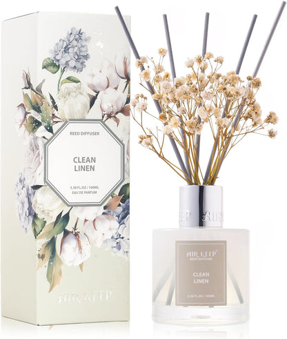 Reed_Diffuser_Set,3.38_fl_oz_(100_ml)_-_Clean_Linen_Oil_Diffusers_with_8_Reed_Sticks,Home_Fragrance_Reed_Diffuser_for_Bathroom_Shelf_Decor